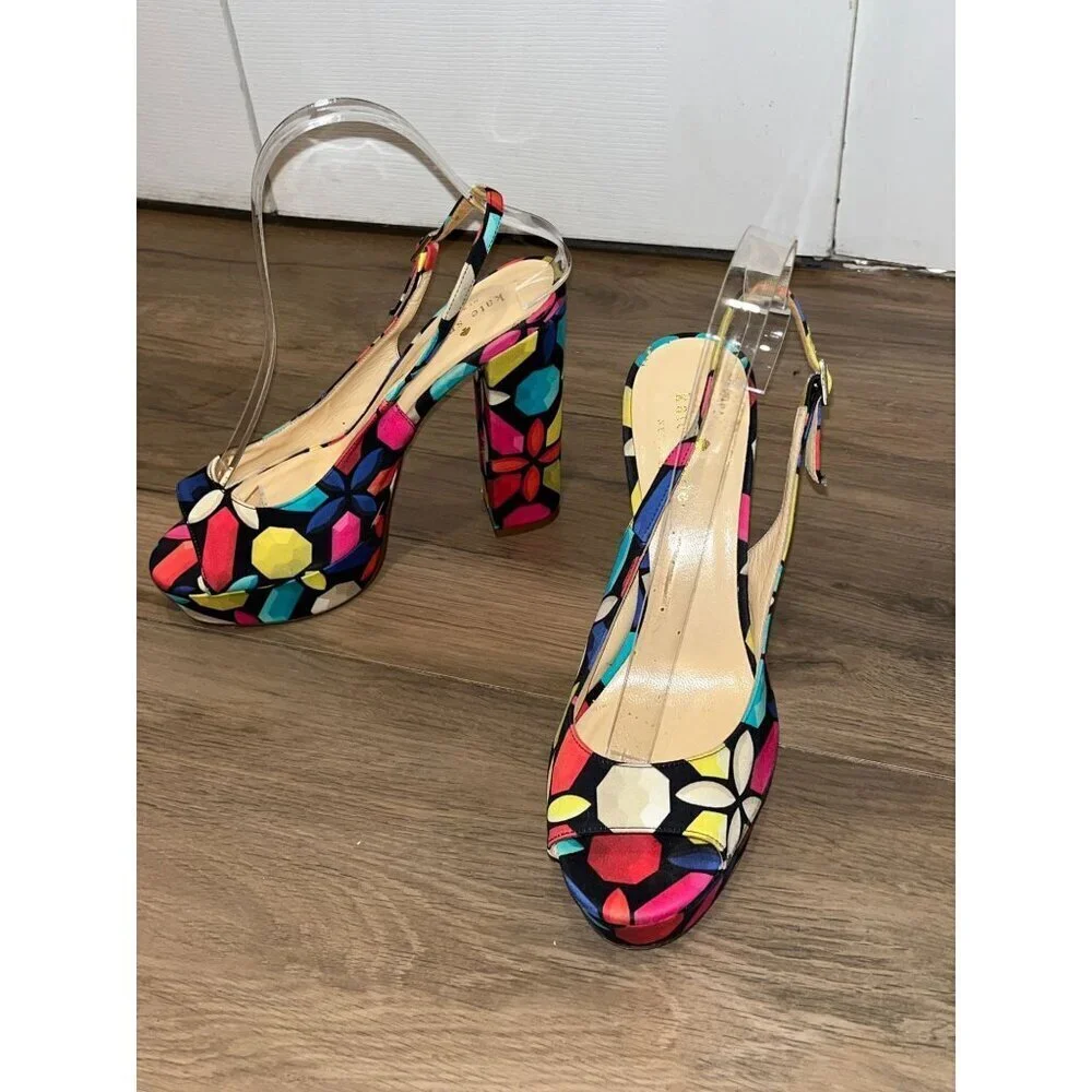 Kate Spade Multicolour Slingback Platform Heels Peep Toe Sandel Women's tSize 7
